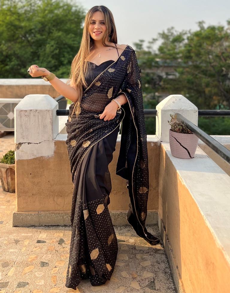 Black Georgette Sequence Saree