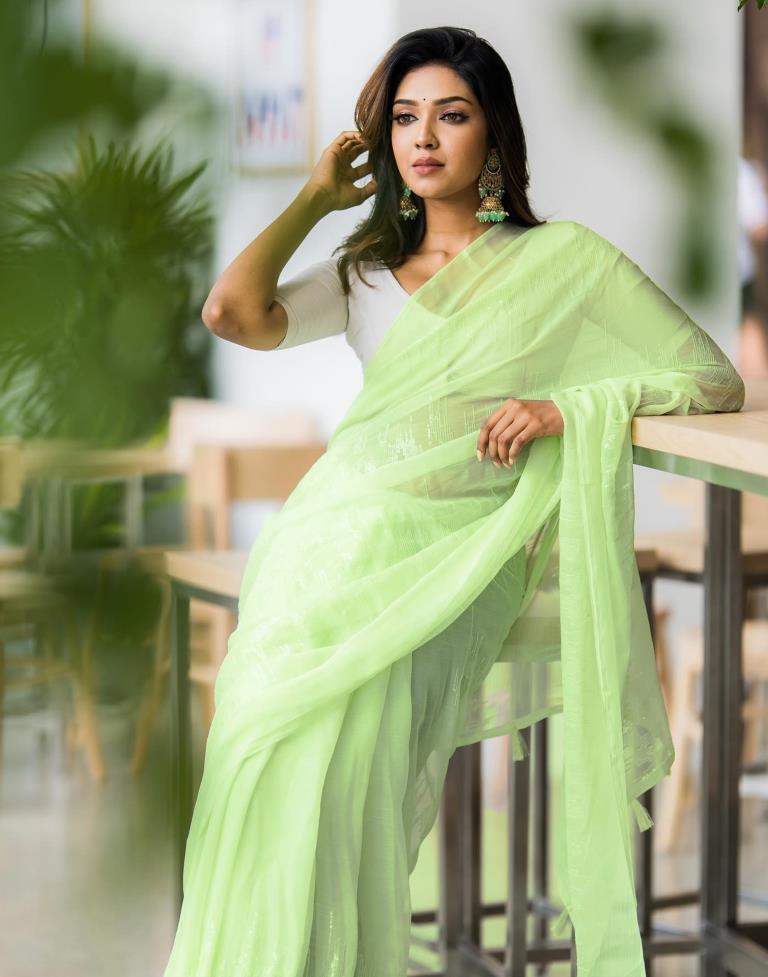 Parrot Green Georgette Sequence Saree