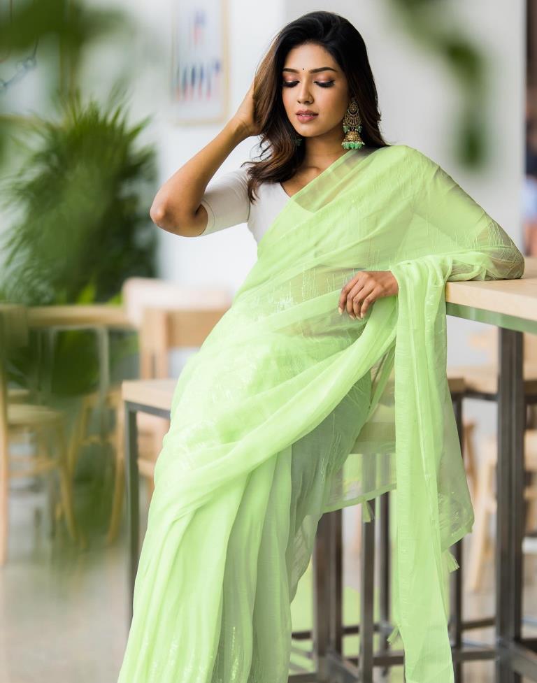 Parrot Green Georgette Sequence Saree