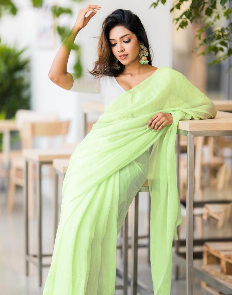 Parrot Green Georgette Sequence Saree