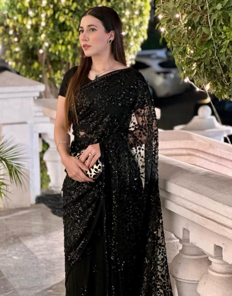 Black Georgette Sequence Saree