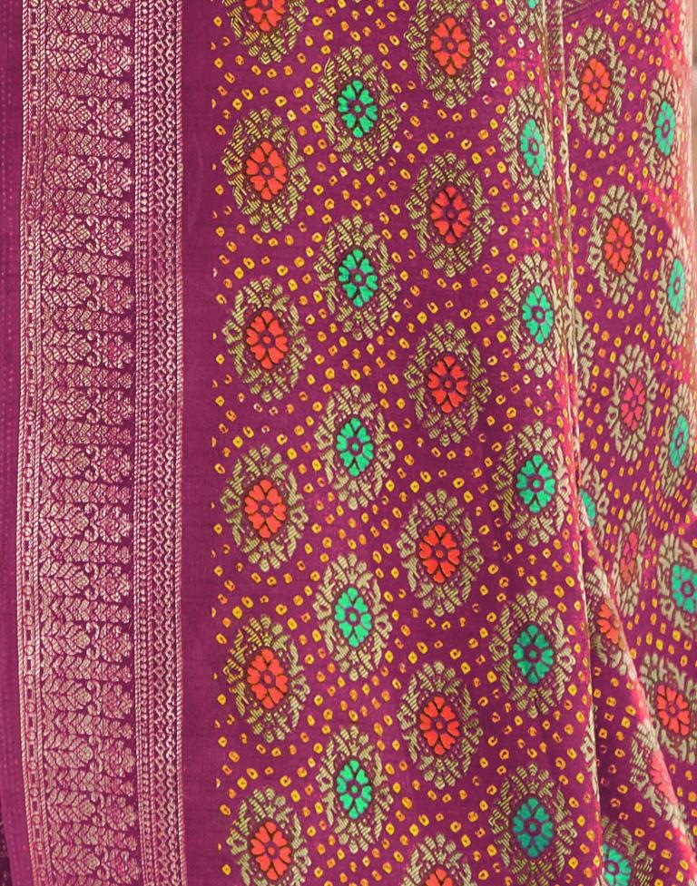 Parrot Green Bandhani Silk Printed Saree