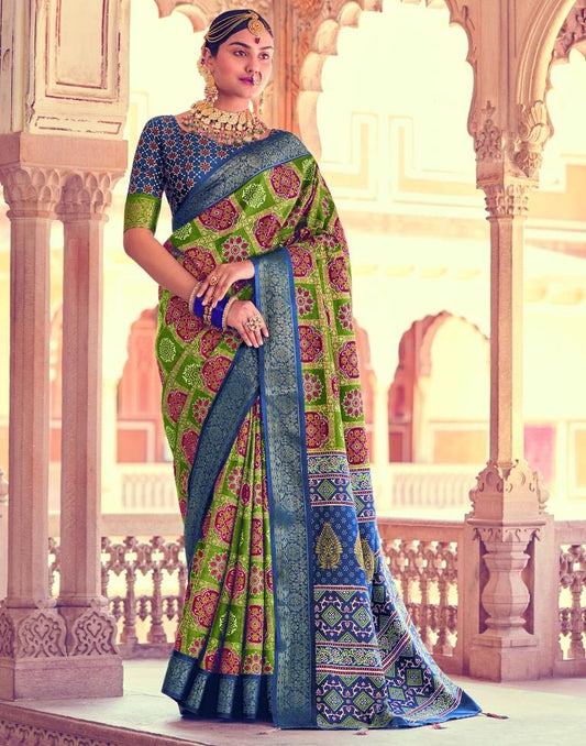 Green Bandhani Silk Printed Saree