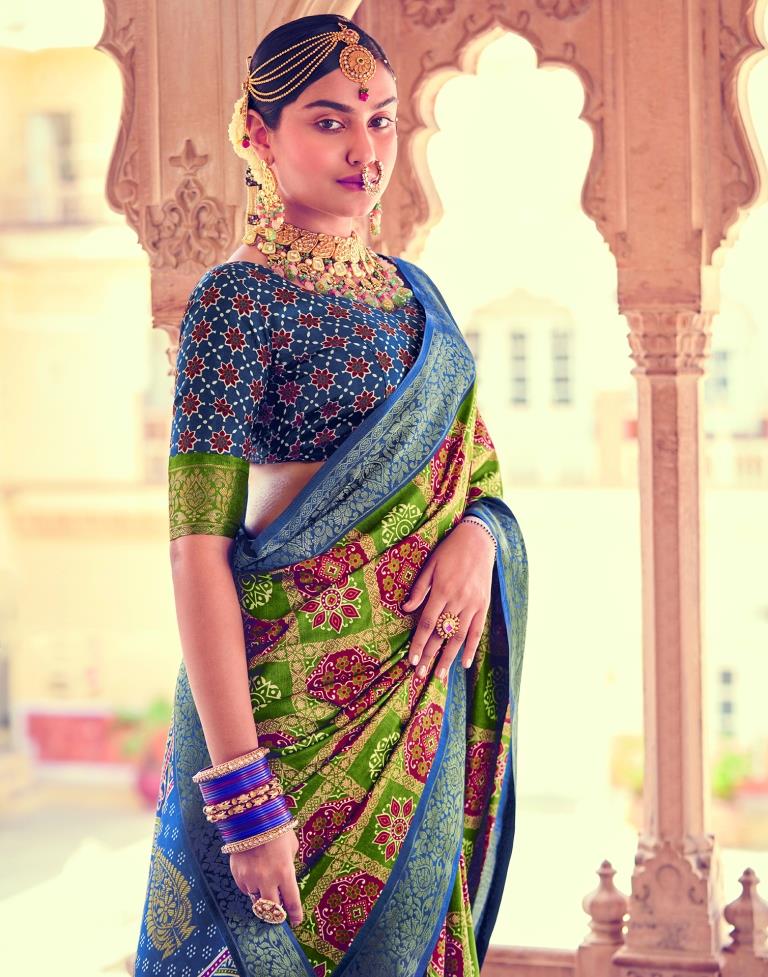 Green Bandhani Silk Printed Saree