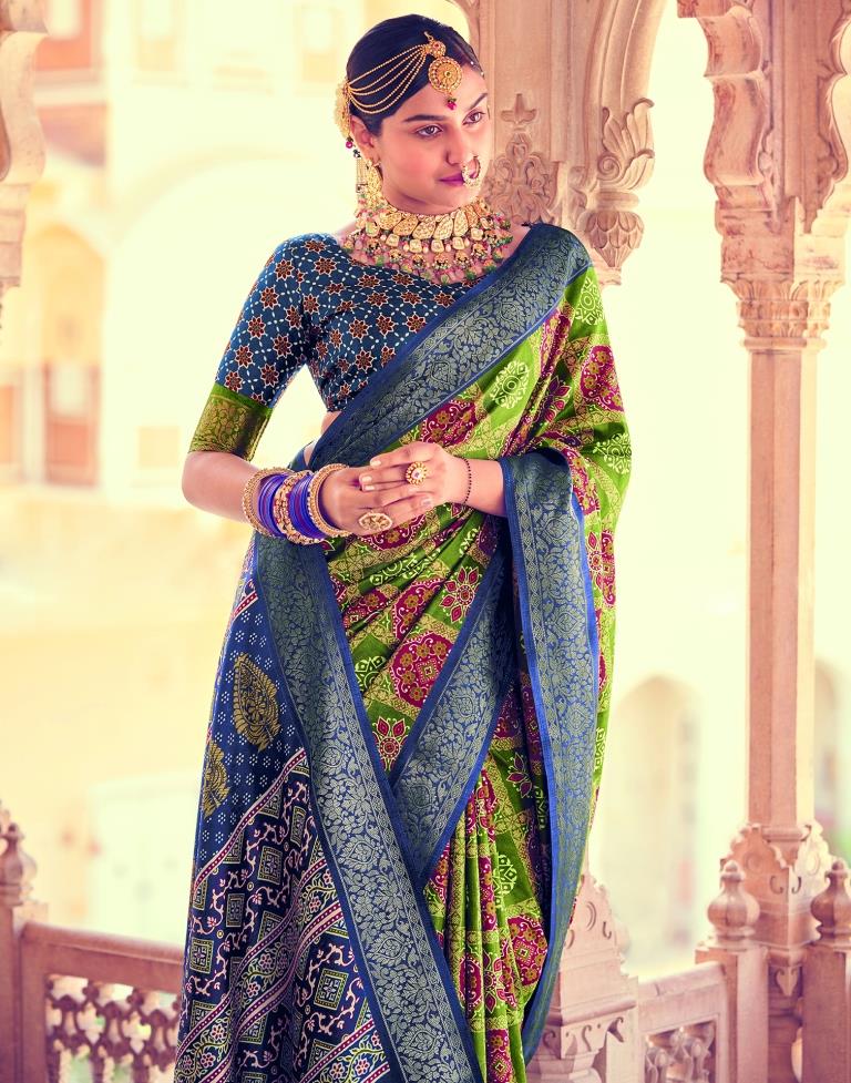 Green Bandhani Silk Printed Saree