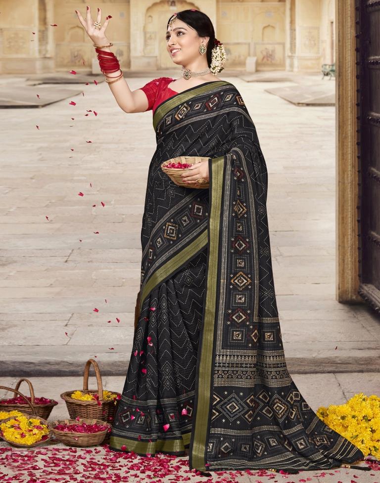 Black Cotton Printed Saree