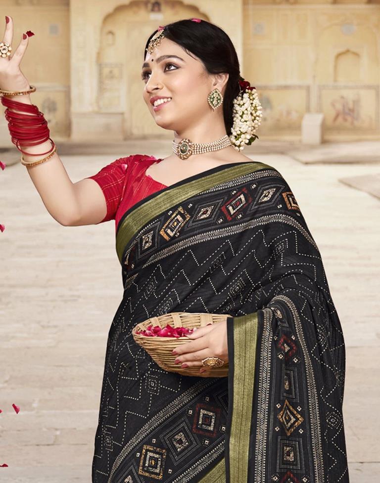 Black Cotton Printed Saree