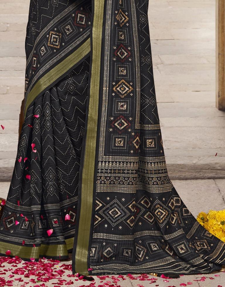 Black Cotton Printed Saree