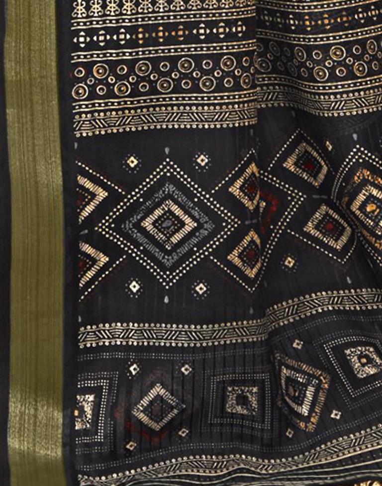 Black Cotton Printed Saree