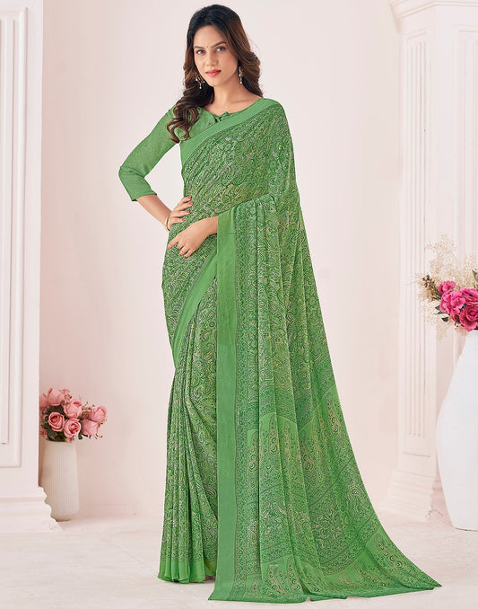 Green Georgette Printed Saree