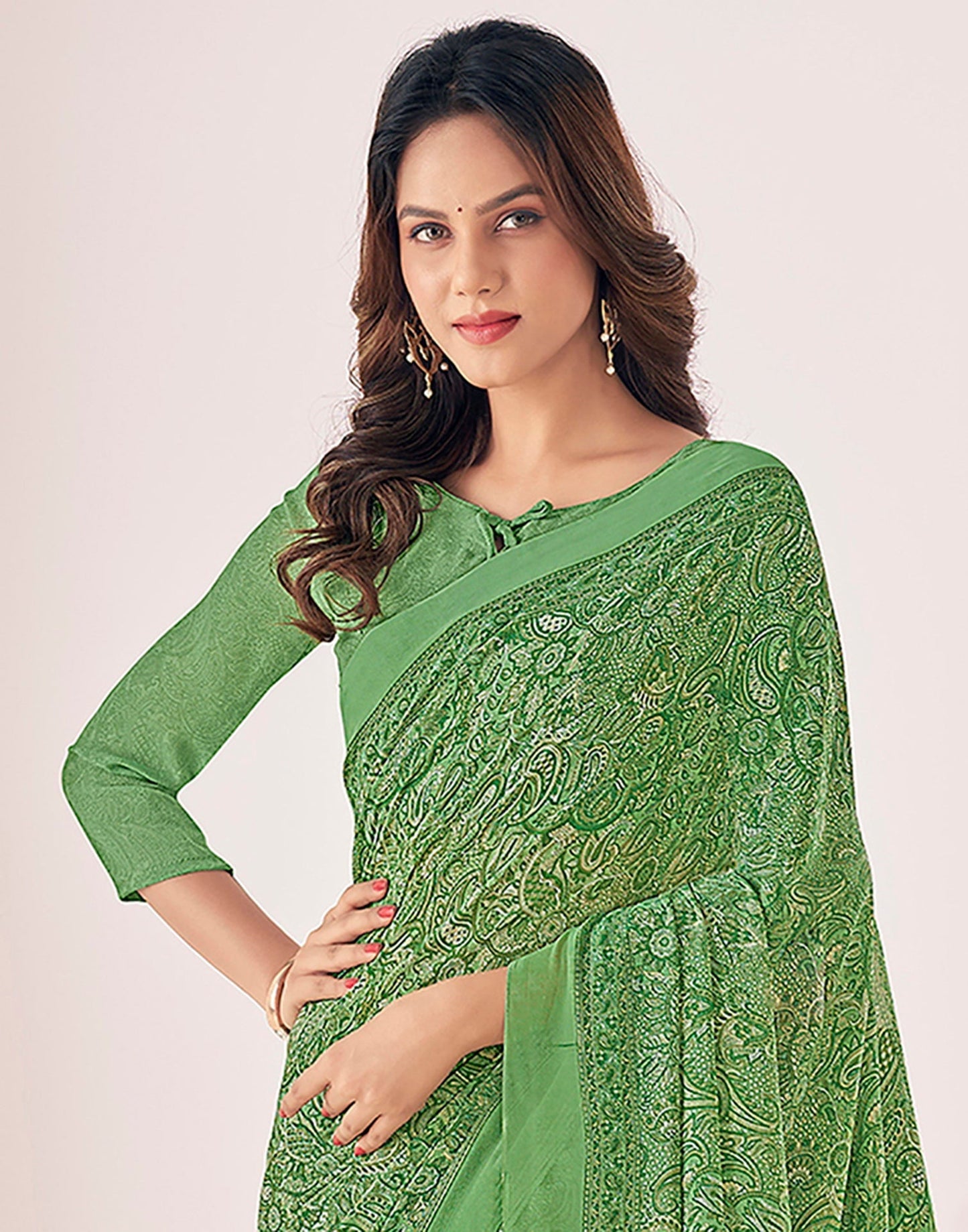 Green Georgette Printed Saree