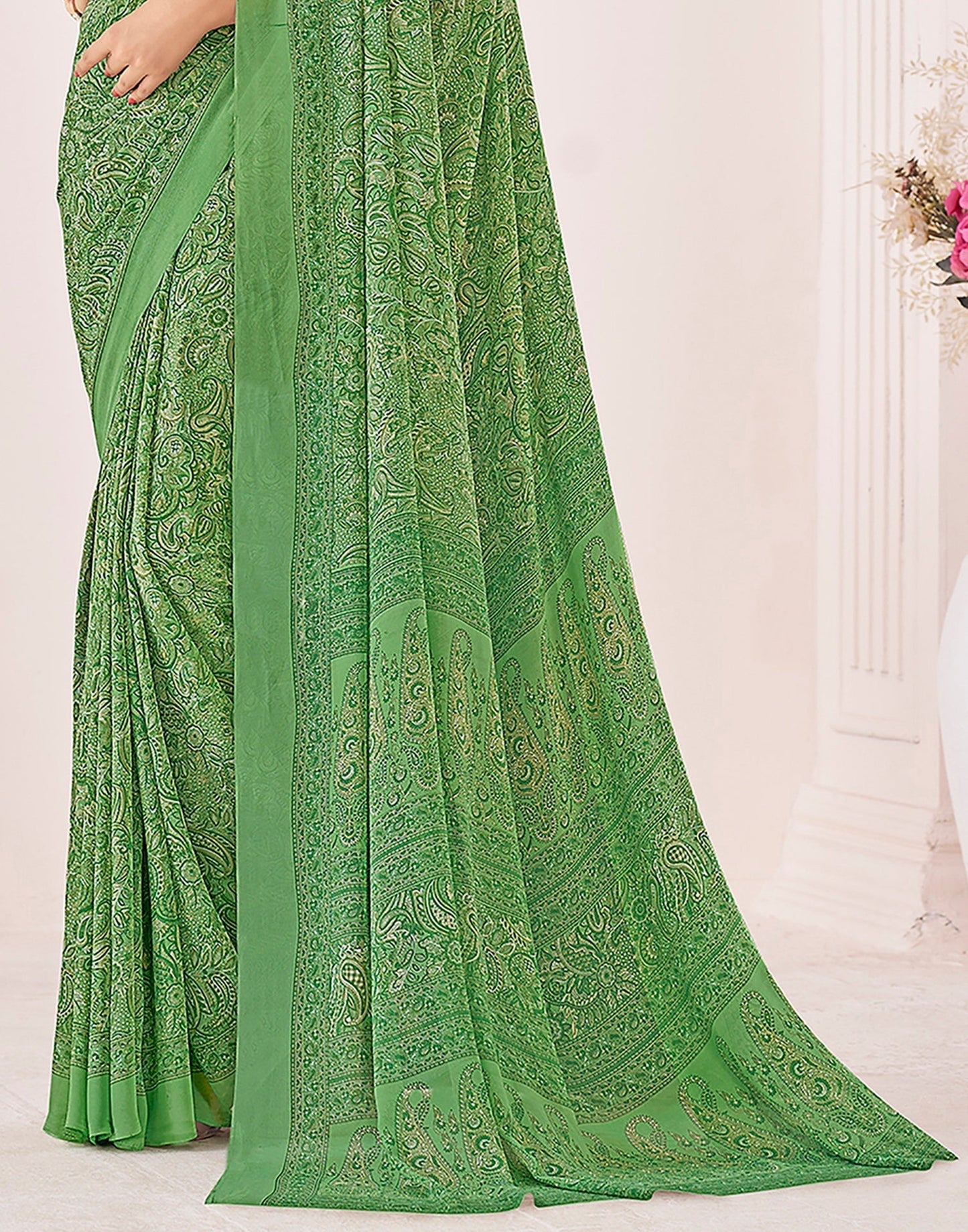 Green Georgette Printed Saree