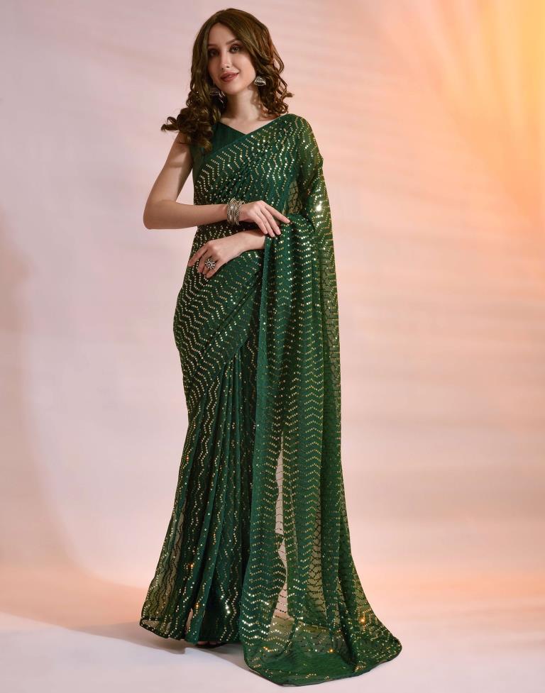 Green Georgette Sequence Saree