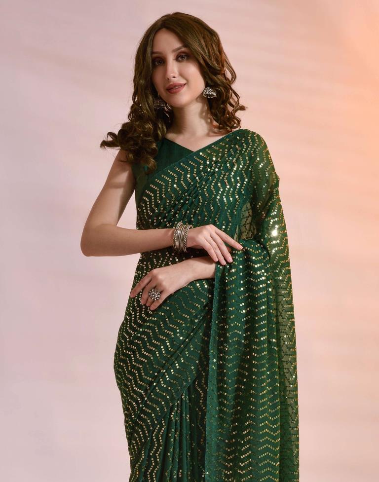 Green Georgette Sequence Saree