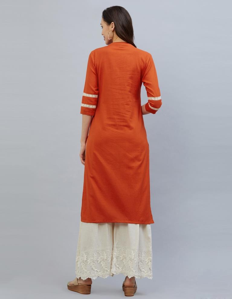 Adorable Orange Coloured Laced Cotton Kurti