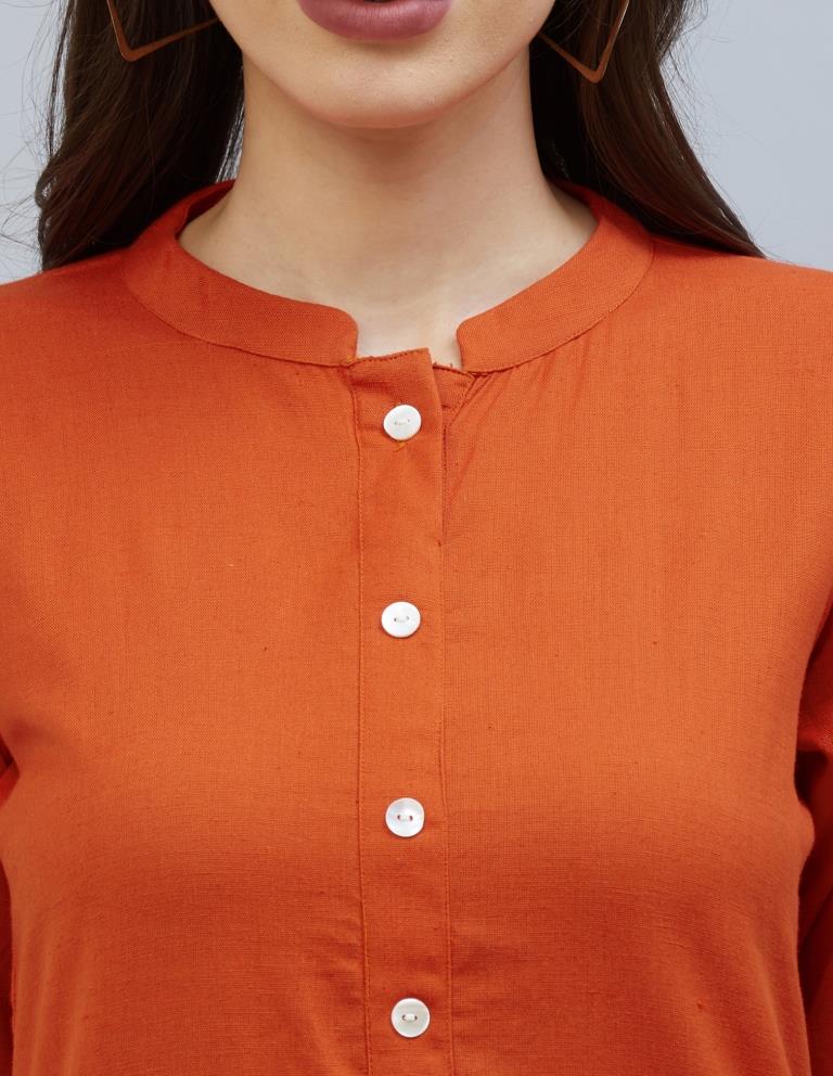 Adorable Orange Coloured Laced Cotton Kurti