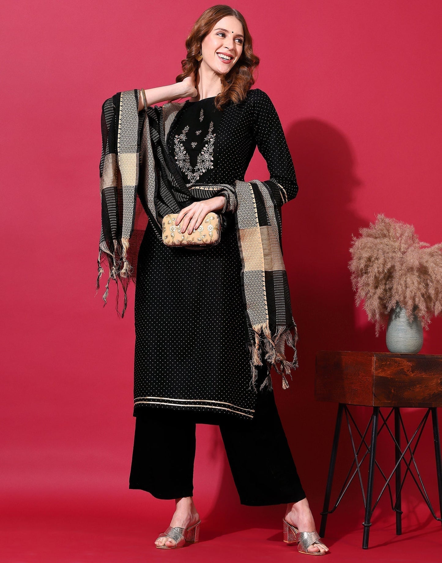 Black Kurti With Pant And Dupatta