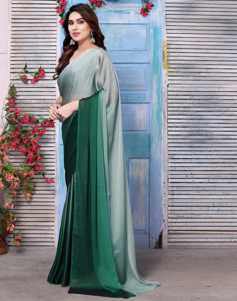 Green Georgette Plain Saree