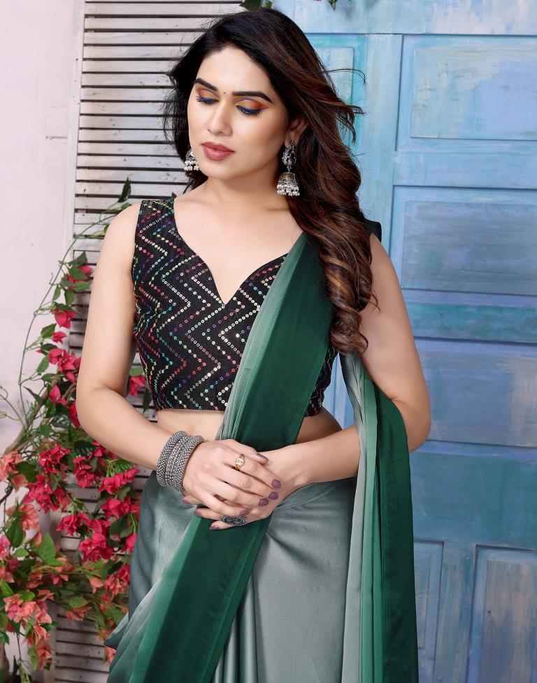 Green Georgette Plain Saree