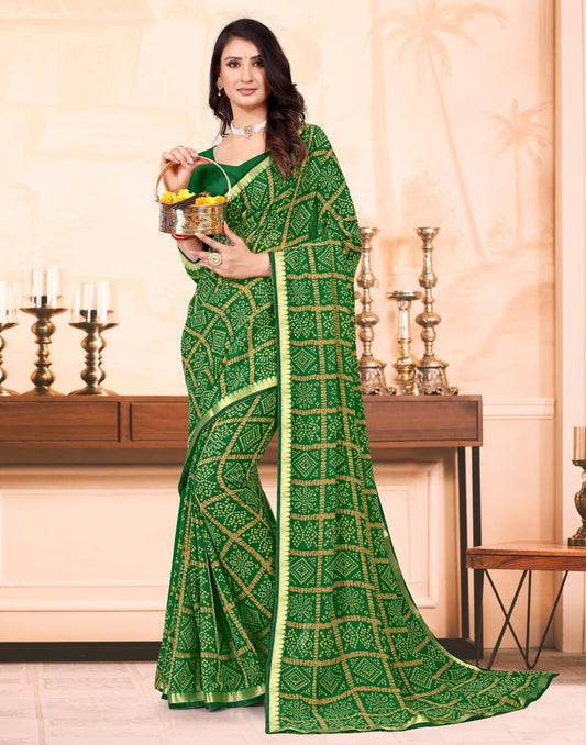 Green Bandhani Georgette Saree