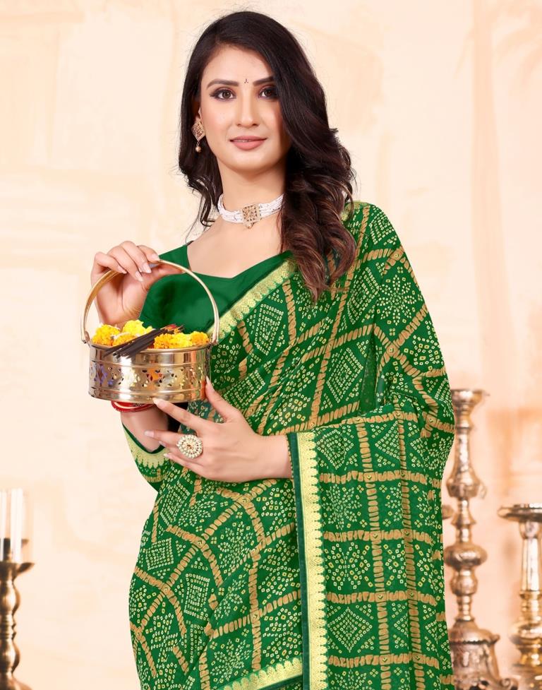 Green Bandhani Georgette Saree