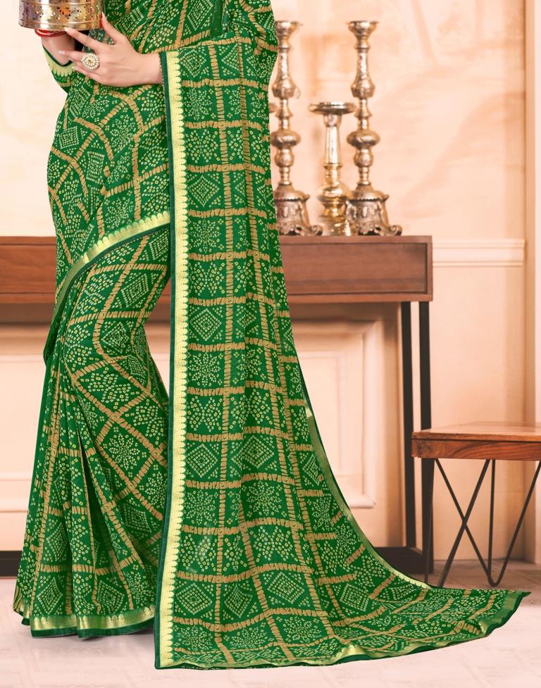 Green Bandhani Georgette Saree