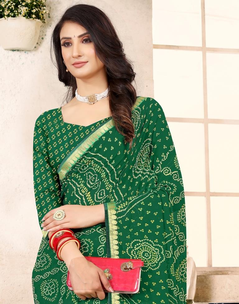 Green Georgette Bandhani Printed Saree