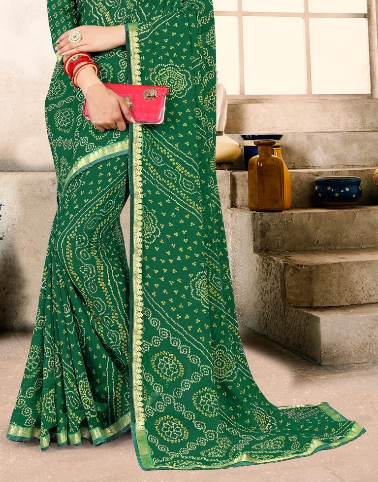 Green Georgette Bandhani Printed Saree