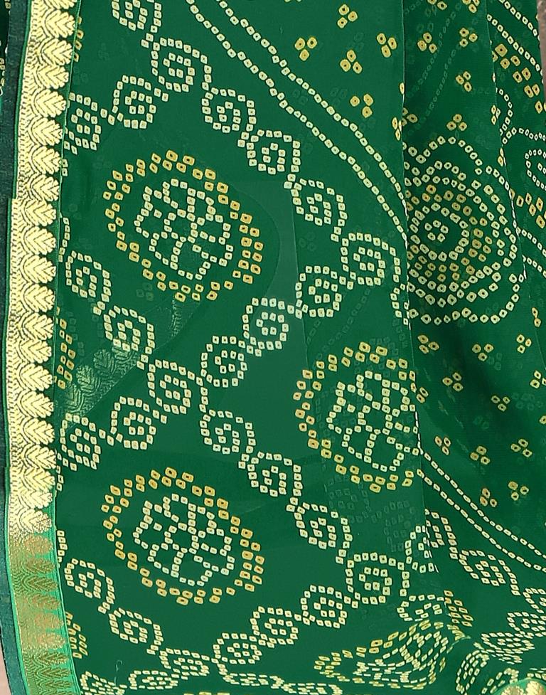 Green Georgette Bandhani Printed Saree