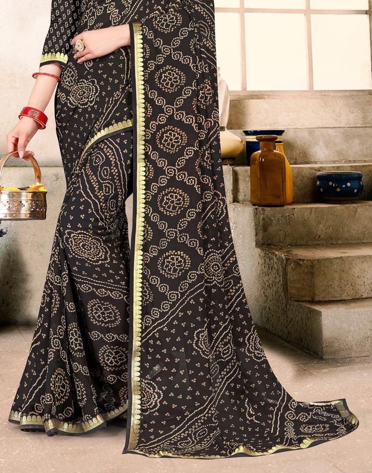 Black Georgette Bandhani Printed Saree