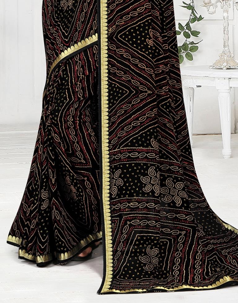 Black Georgette Bandhani Printed Saree