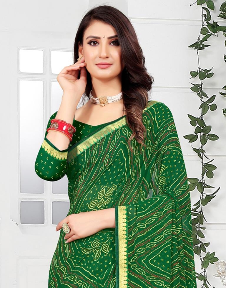 Green Georgette Bandhani Printed Saree