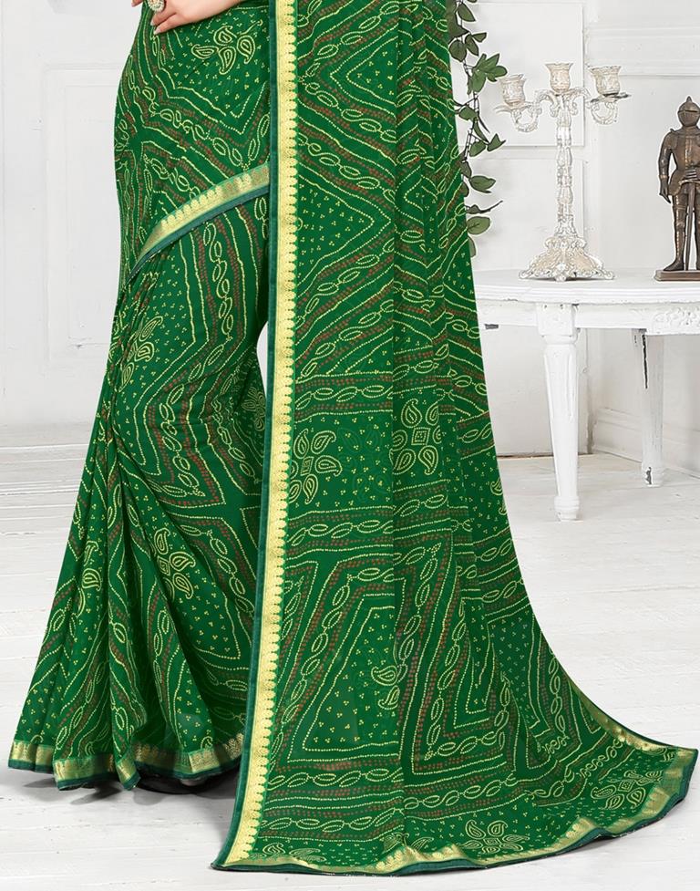 Green Georgette Bandhani Printed Saree