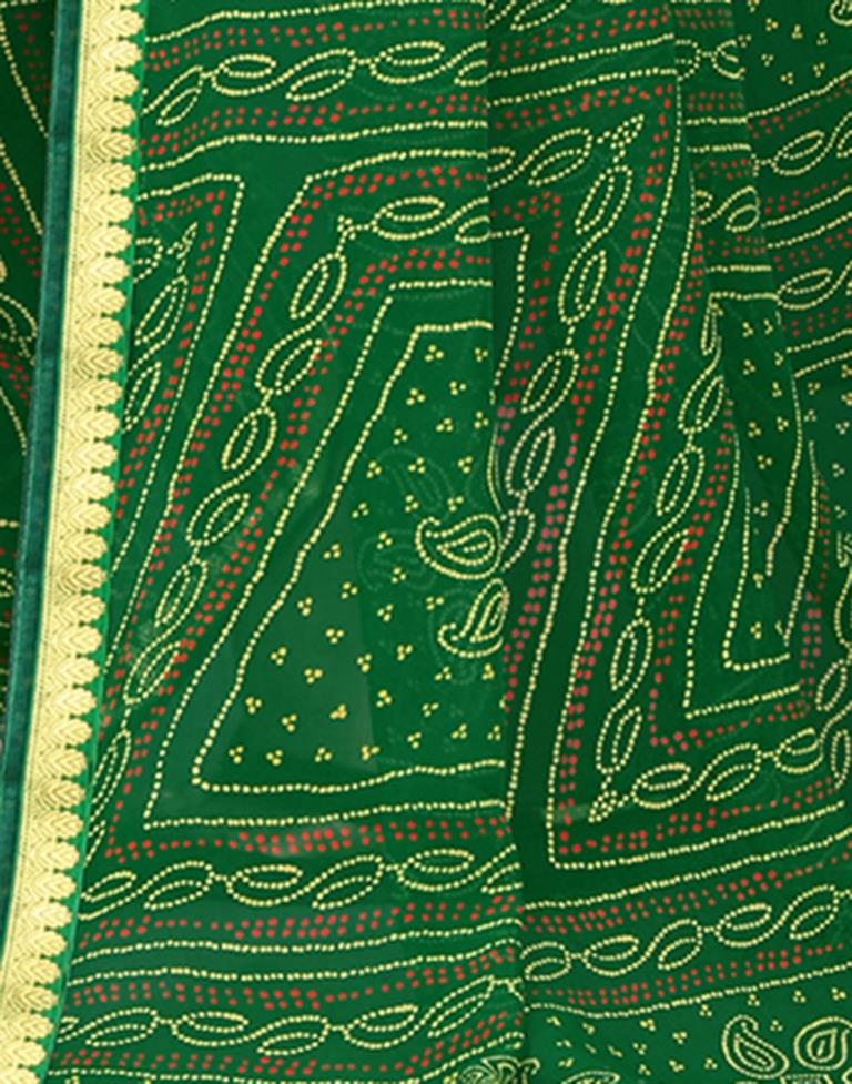 Green Georgette Bandhani Printed Saree