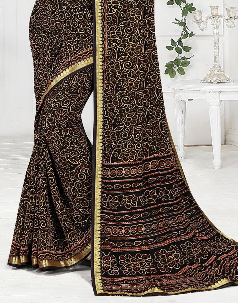 Black Georgette Bandhani Printed Saree