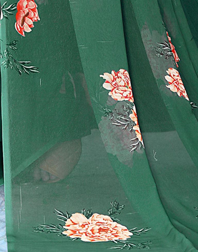 Green Georgette Digital Printed Saree