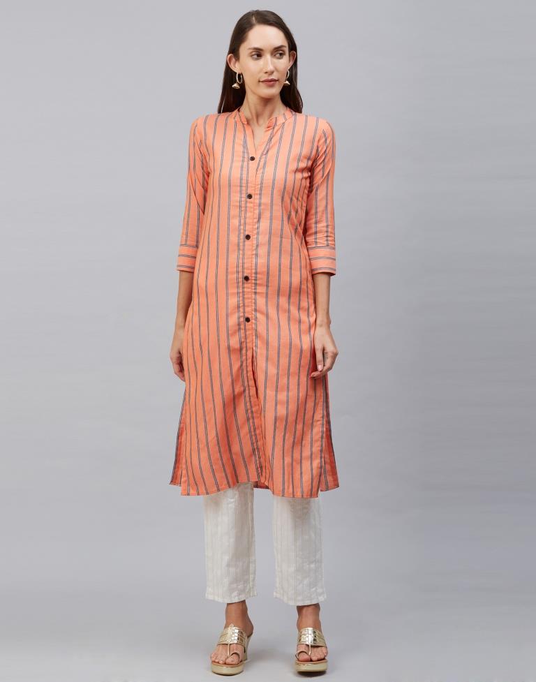 Affluent Light Orange Coloured Plain, Dyed Cotton Kurti