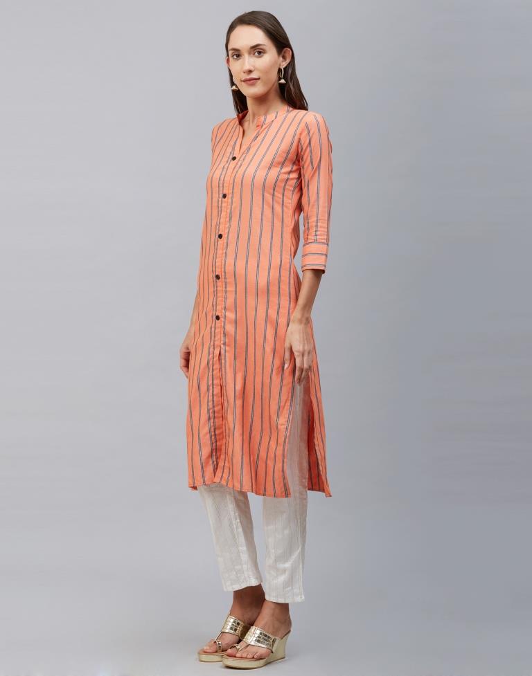 Affluent Light Orange Coloured Plain, Dyed Cotton Kurti