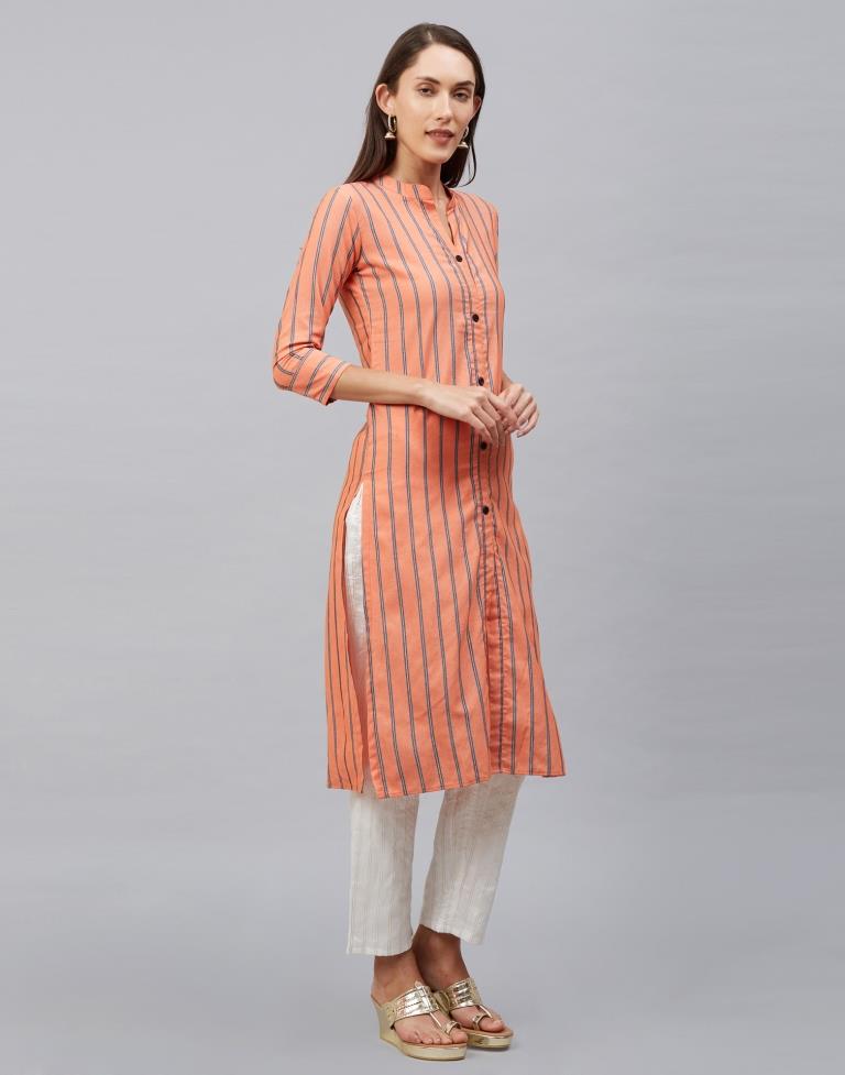 Affluent Light Orange Coloured Plain, Dyed Cotton Kurti