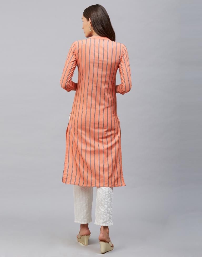 Affluent Light Orange Coloured Plain, Dyed Cotton Kurti