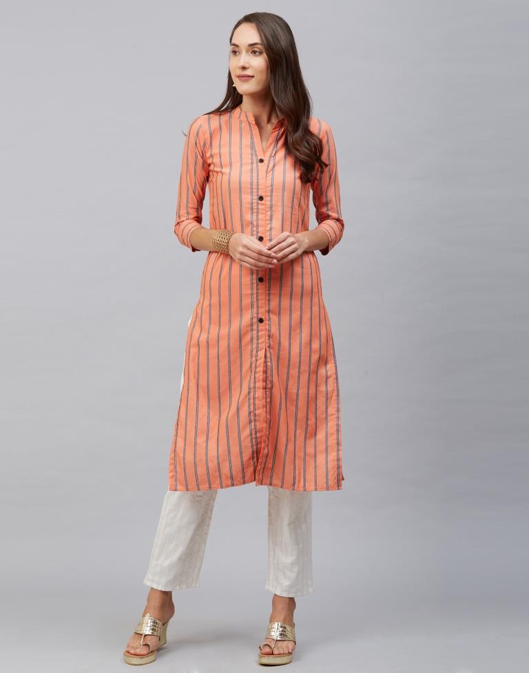 Affluent Light Orange Coloured Plain, Dyed Cotton Kurti