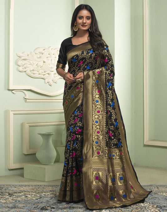 Black Jacquard Silk Saree