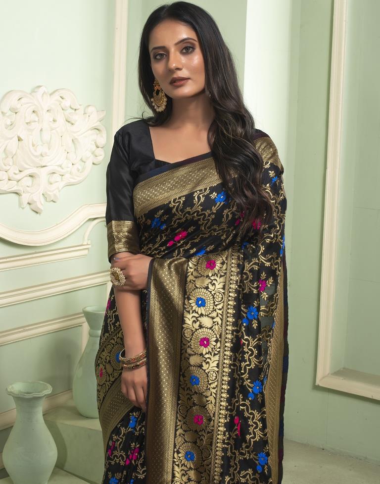 Black Jacquard Silk Saree