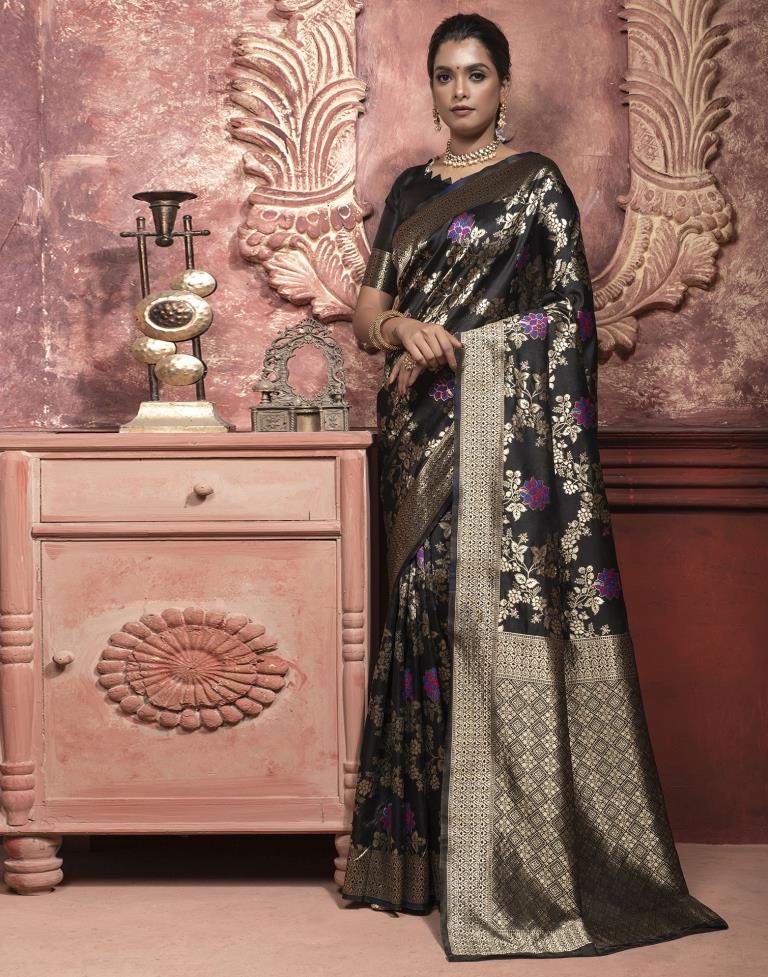 Black Jacquard Silk Saree