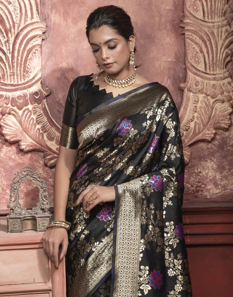 Black Jacquard Silk Saree