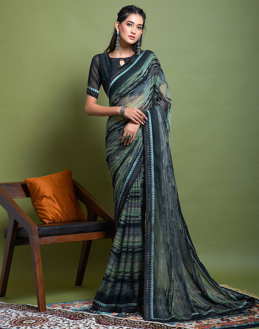 Black Printed Chiffon Saree