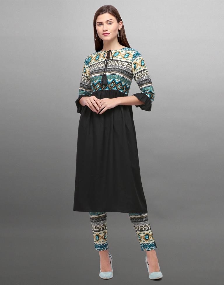 Black Coloured Polyester Digital Printed Kurti With Palazzo