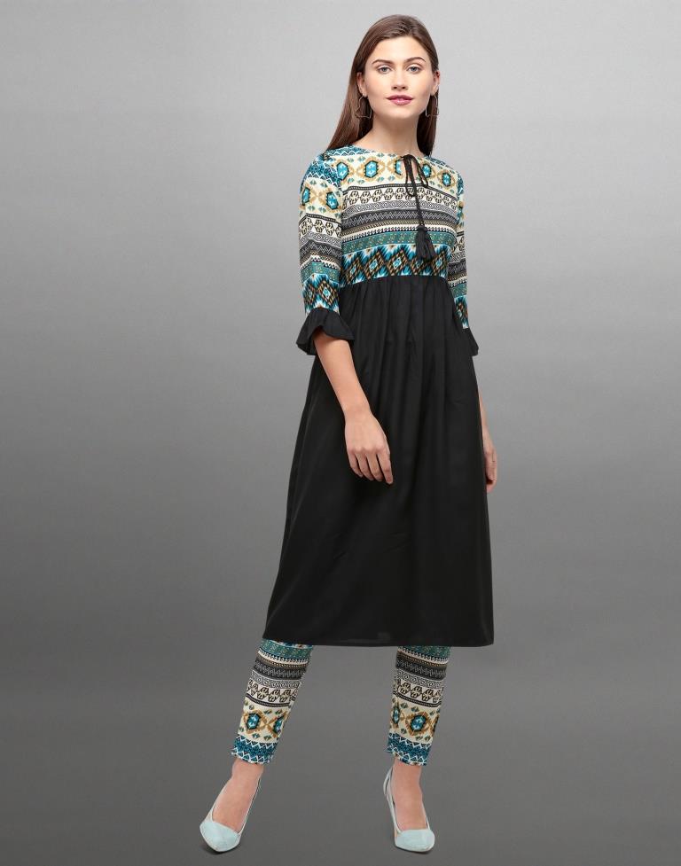 Black Coloured Polyester Digital Printed Kurti With Palazzo