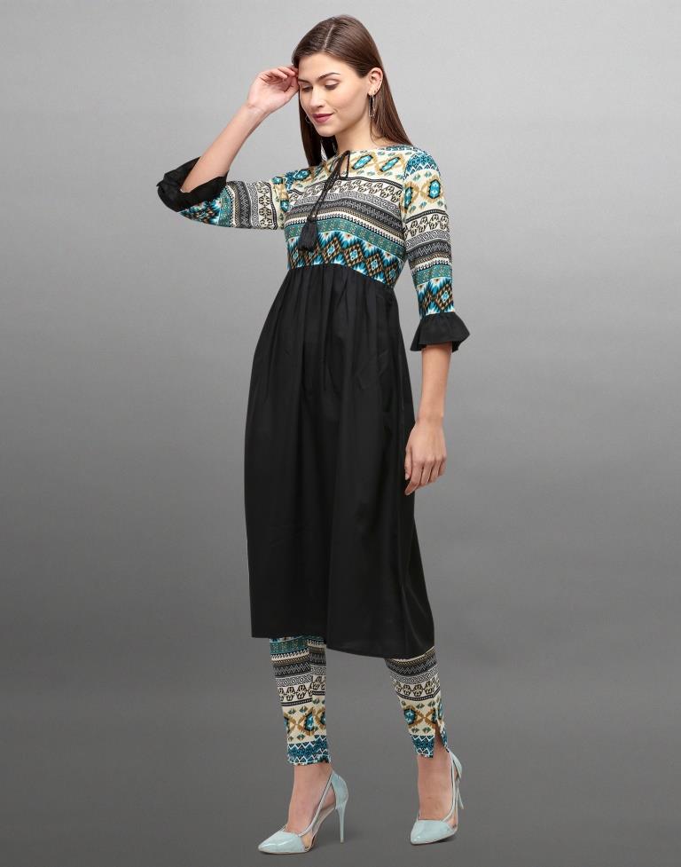 Black Coloured Polyester Digital Printed Kurti With Palazzo