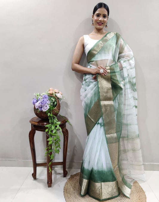 Green Organza Printed Saree